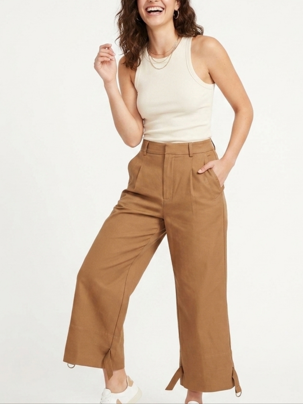 Proud Queen Wide Leg Cropped Dress Pants With Leg Opening Buckles